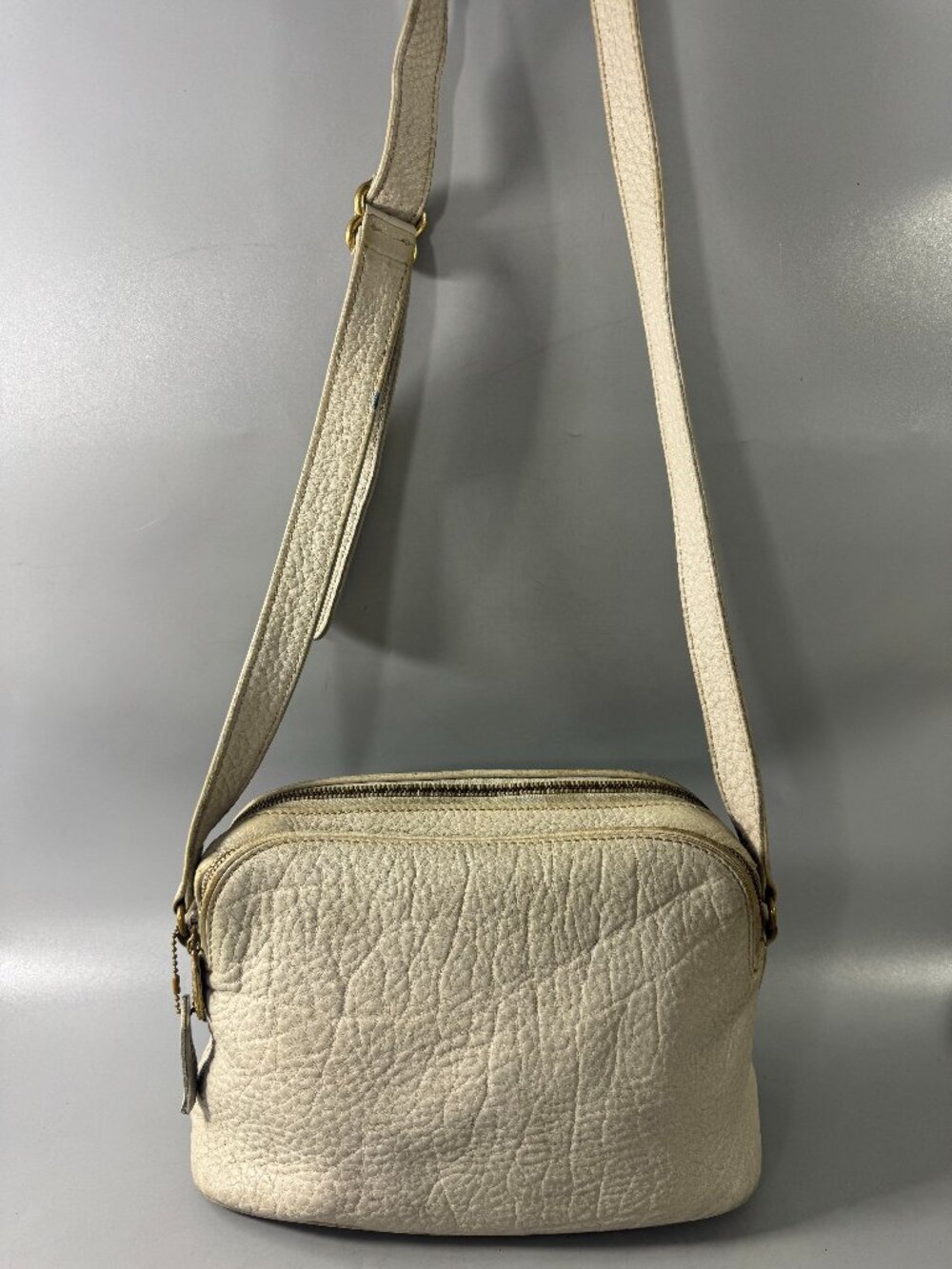 Authentic Vintage Coach 4914 Double Zip Bone Natural Grain Leather Shoulder Bag
